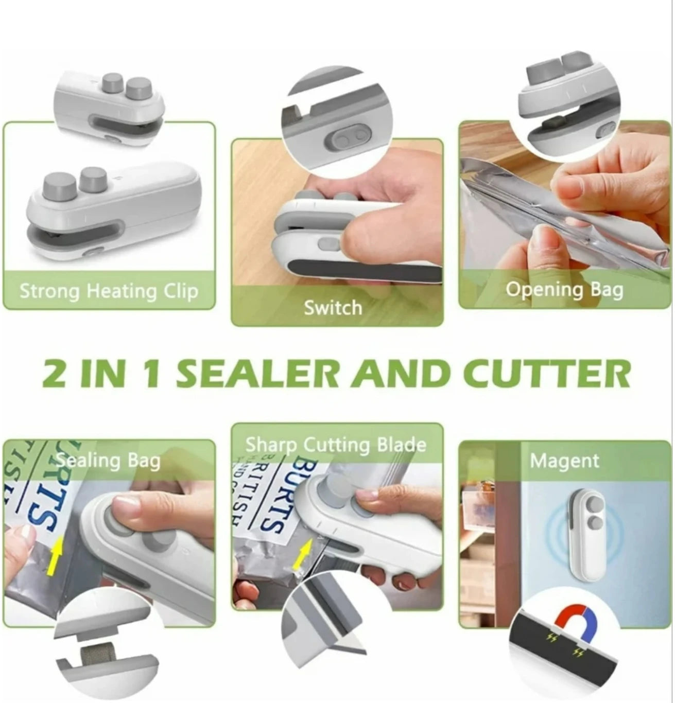 Mini Sealer USB C Rechargeable Sealer 2 In 1 Sealer