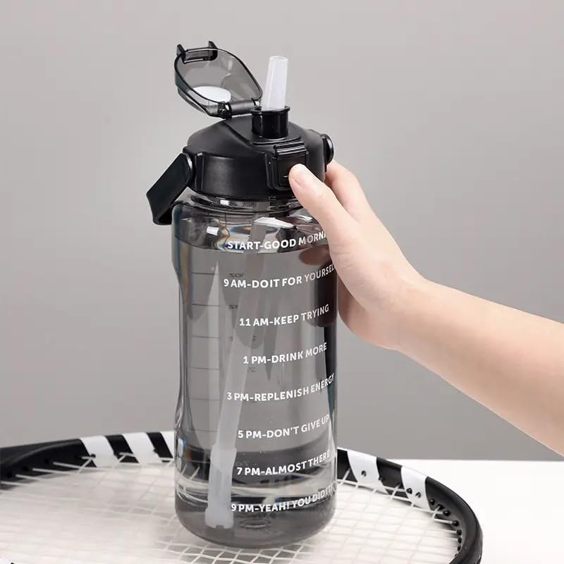 2 L Capacity Belt Straw Transparent Motivational Water Bottle