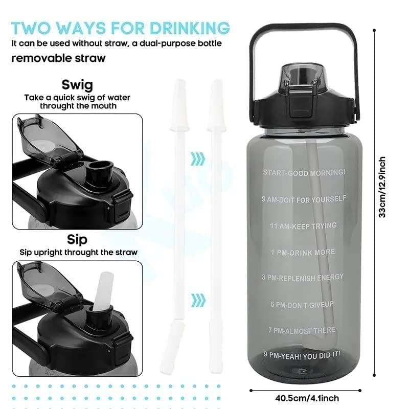 2 L Capacity Belt Straw Transparent Motivational Water Bottle