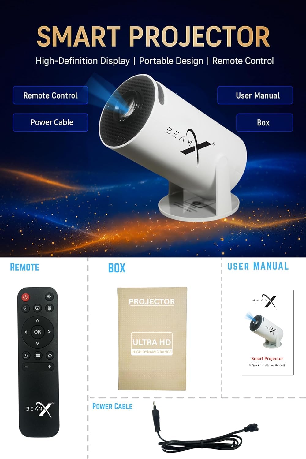 Portable Mini Projector, 4K 1080P Full HD Projector