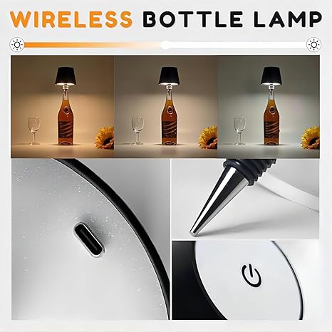 Wireless Bottle Lamp with Rechargeable LED Light