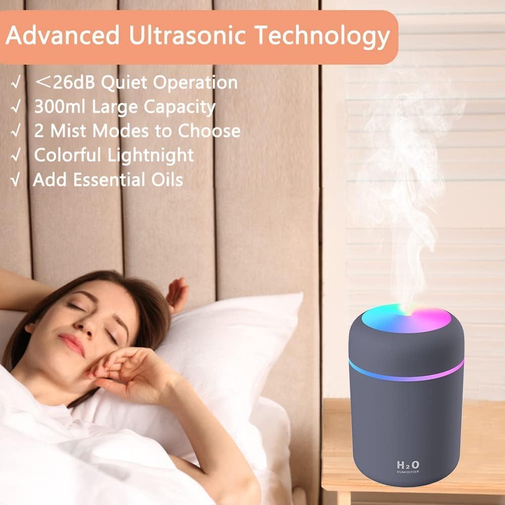H2O Air Humidifier for Home & Office | Portable Mini Cool Mist Humidifier with LED Night Light