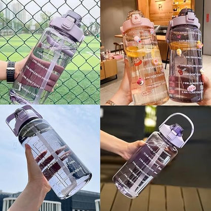 2 L Capacity Belt Straw Transparent Motivational Water Bottle