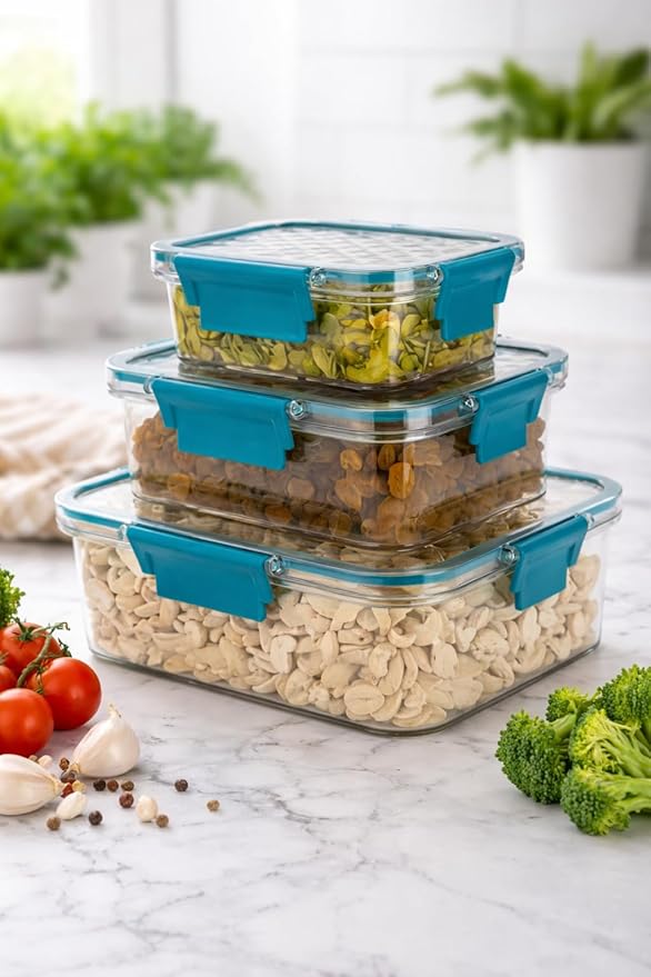 Multipurpose Airtight Plastic Storage Boxes 3-Piece Set (1500, 750, 350 ML)