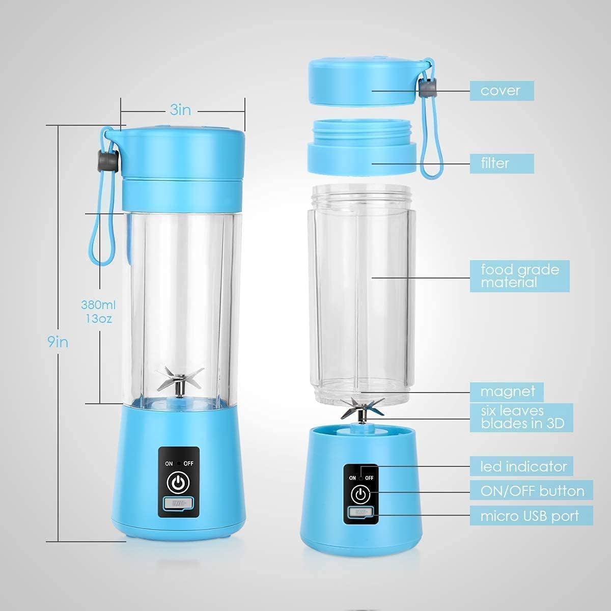 Portable 6-Blade Juicer Blender with Built-In Jar Juice Mixer Bottle