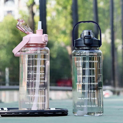 2 L Capacity Belt Straw Transparent Motivational Water Bottle