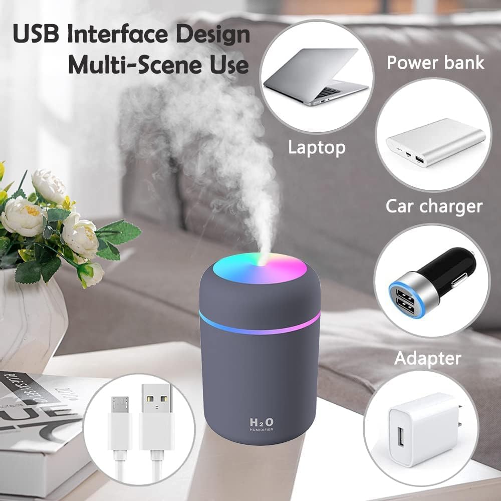 H2O Air Humidifier for Home & Office | Portable Mini Cool Mist Humidifier with LED Night Light