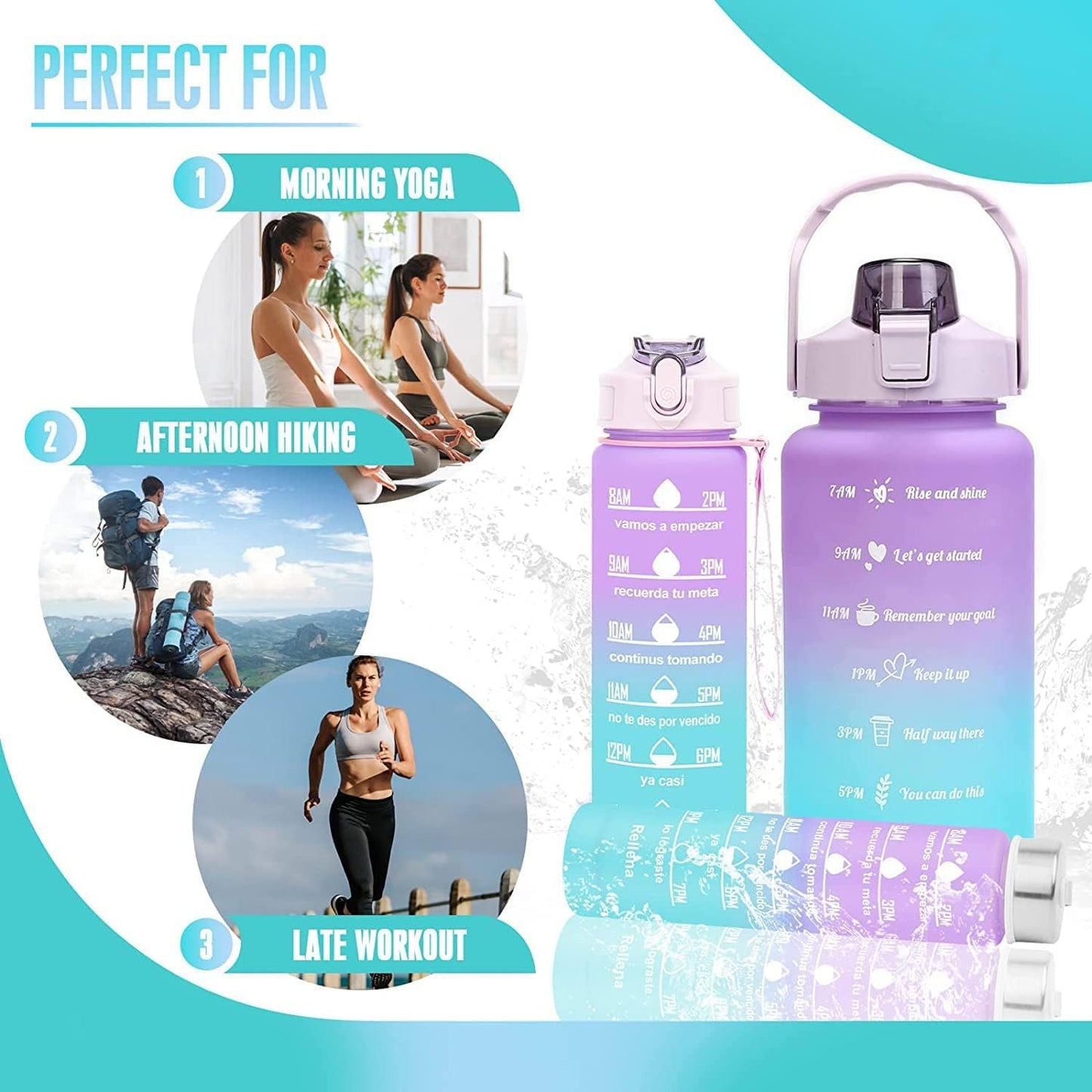 3 Piece Set Motivational Water Bottle