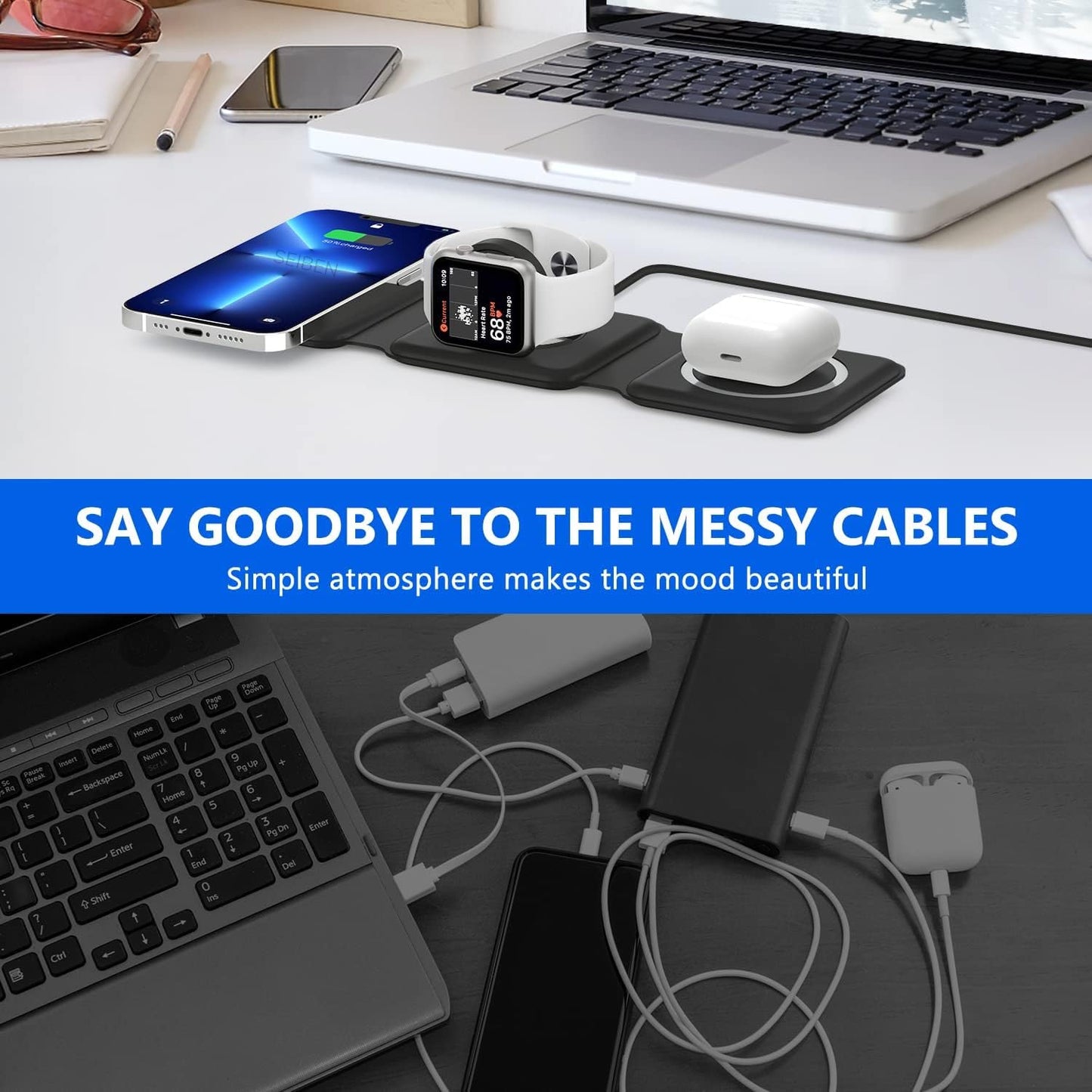 3 in 1 Magnetic Foldable MagSafe compatible Wireless Charger for iPhone 17 to 12 Series