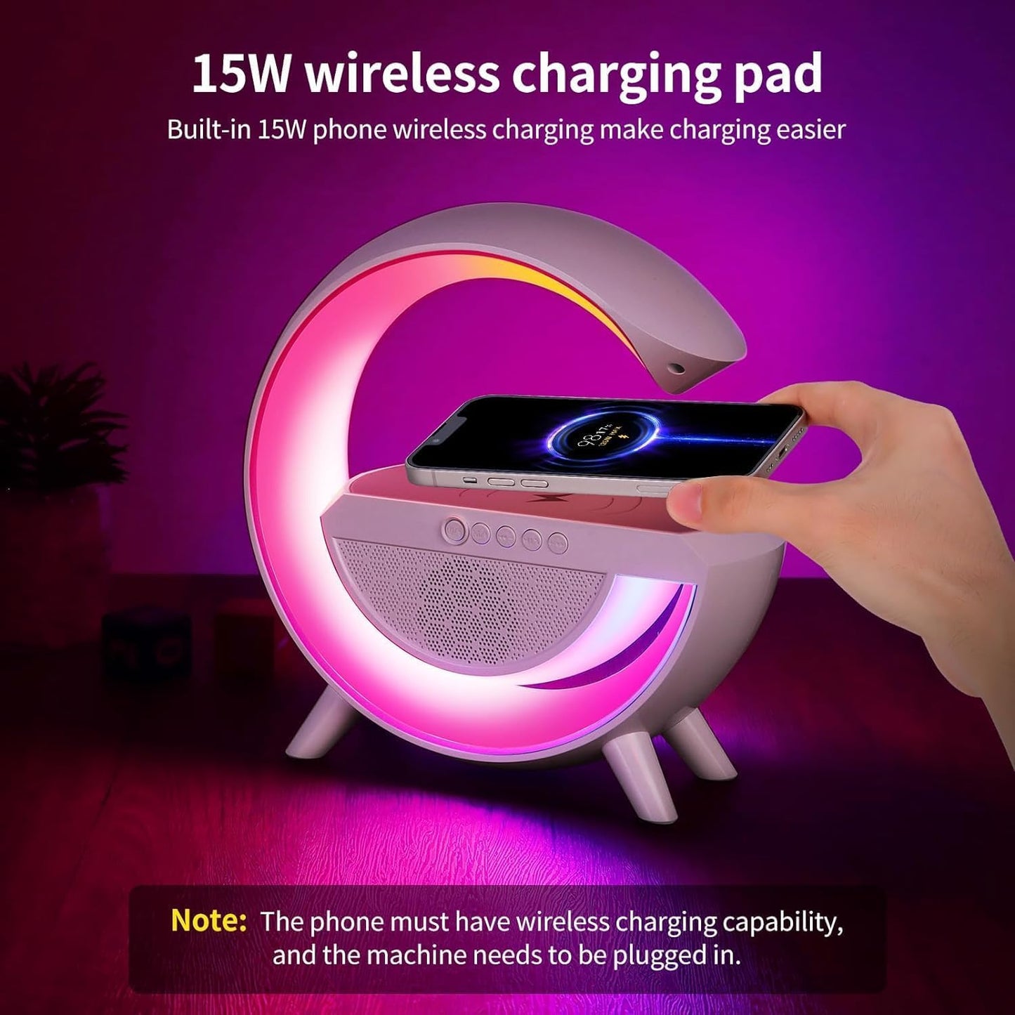 G Speaker Lamp - APP Control 3 in 1 Multi-Function Bluetooth Speaker with Wireless Fast Charging