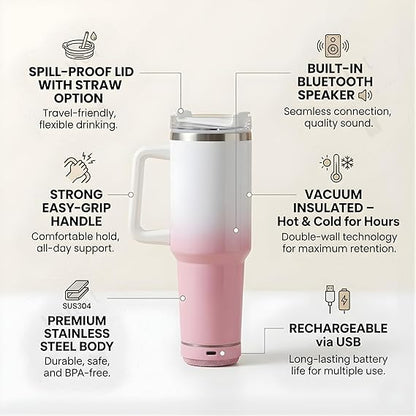 Stainless Steel Travel Mug with Built-in Bluetooth Speaker