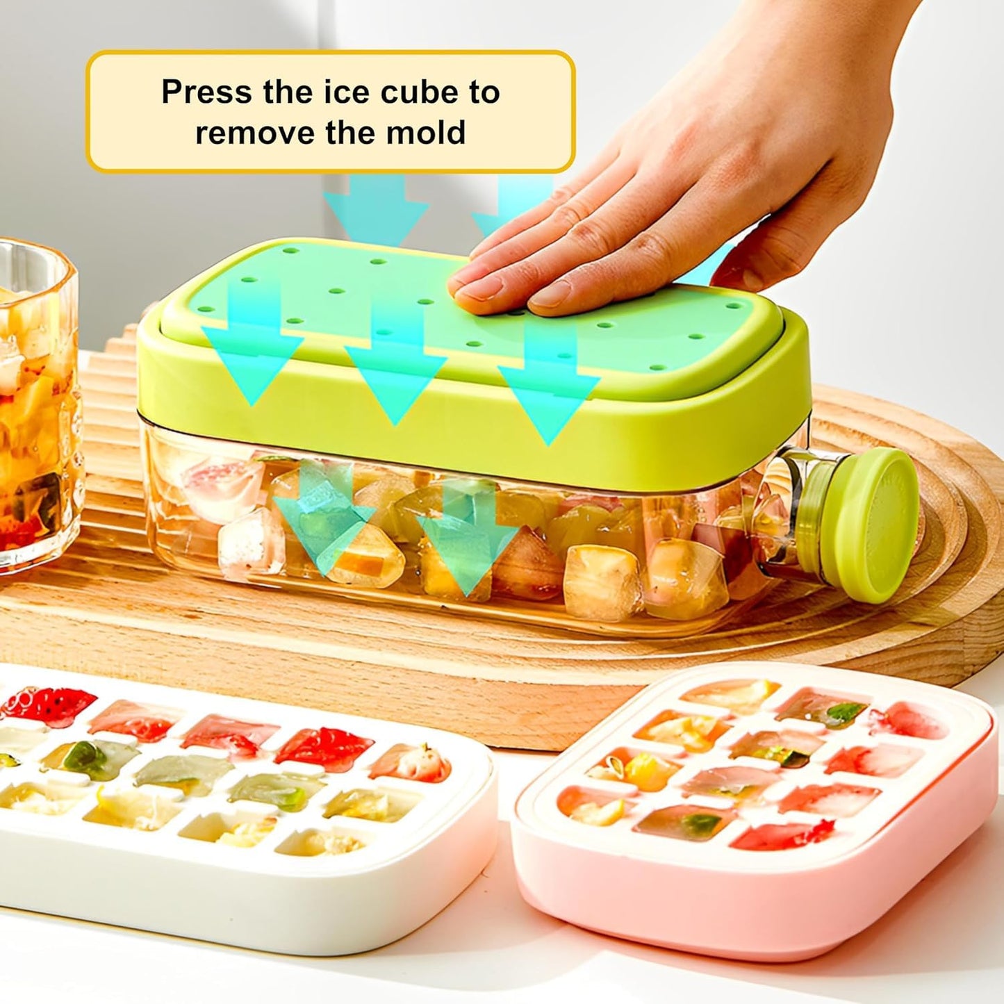 Leakproof Pink Ice Cube Tray Bottle with Straw & Silicone Sleeve