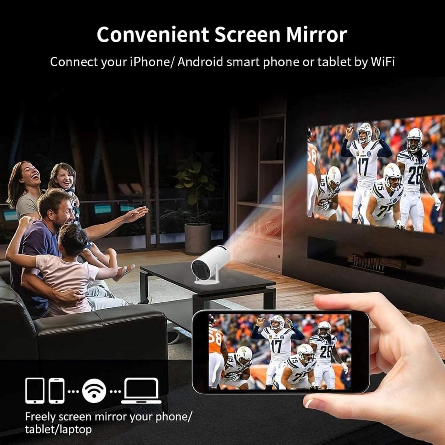 Portable Mini Projector, 4K 1080P Full HD Projector