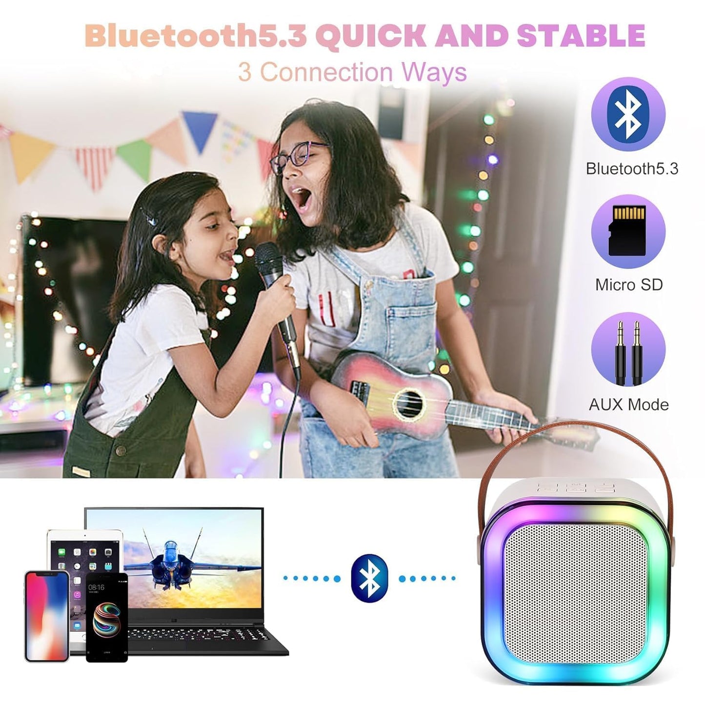 Rechargeable Bluetooth Karaoke Speaker with Wireless Microphone