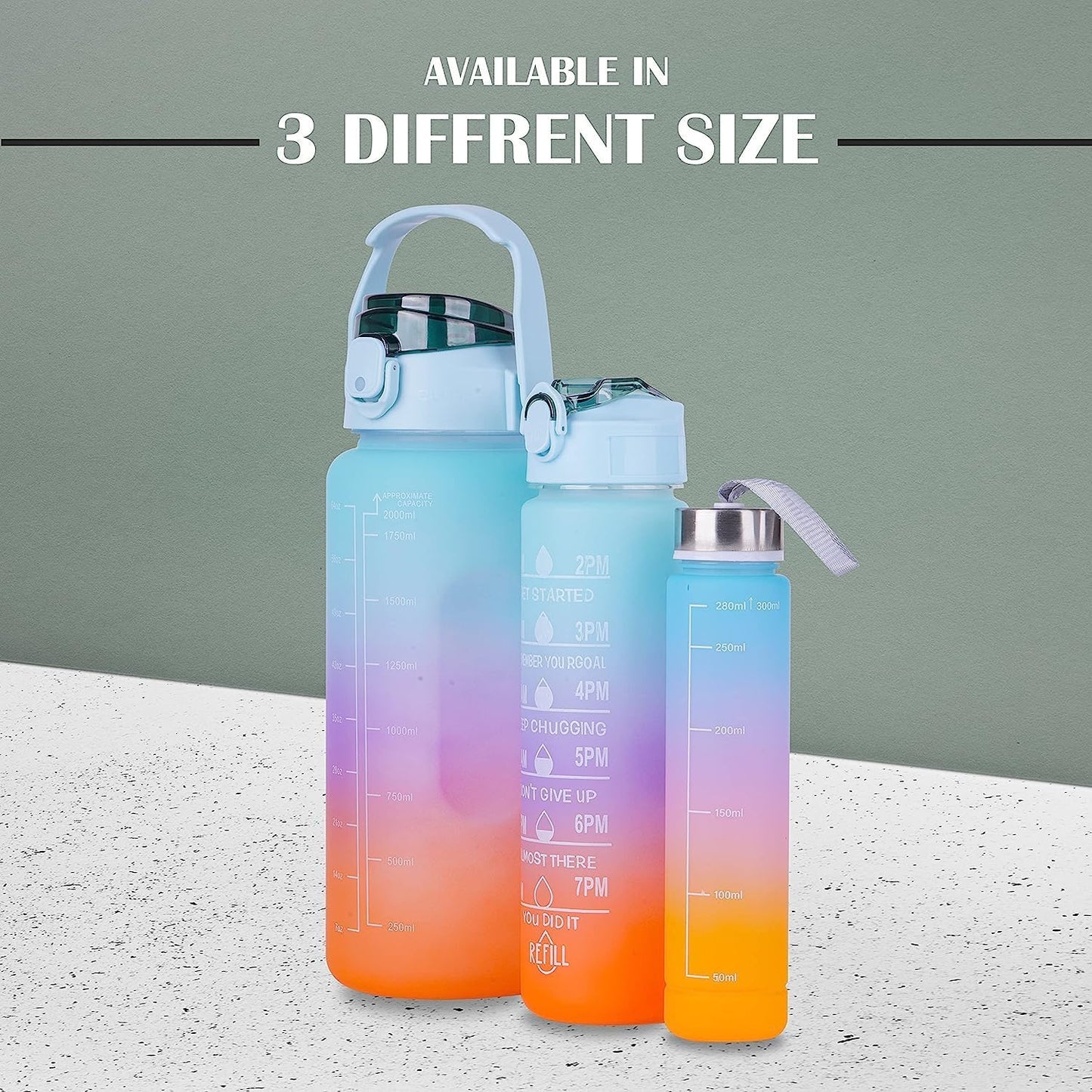 3 Piece Set Motivational Water Bottle