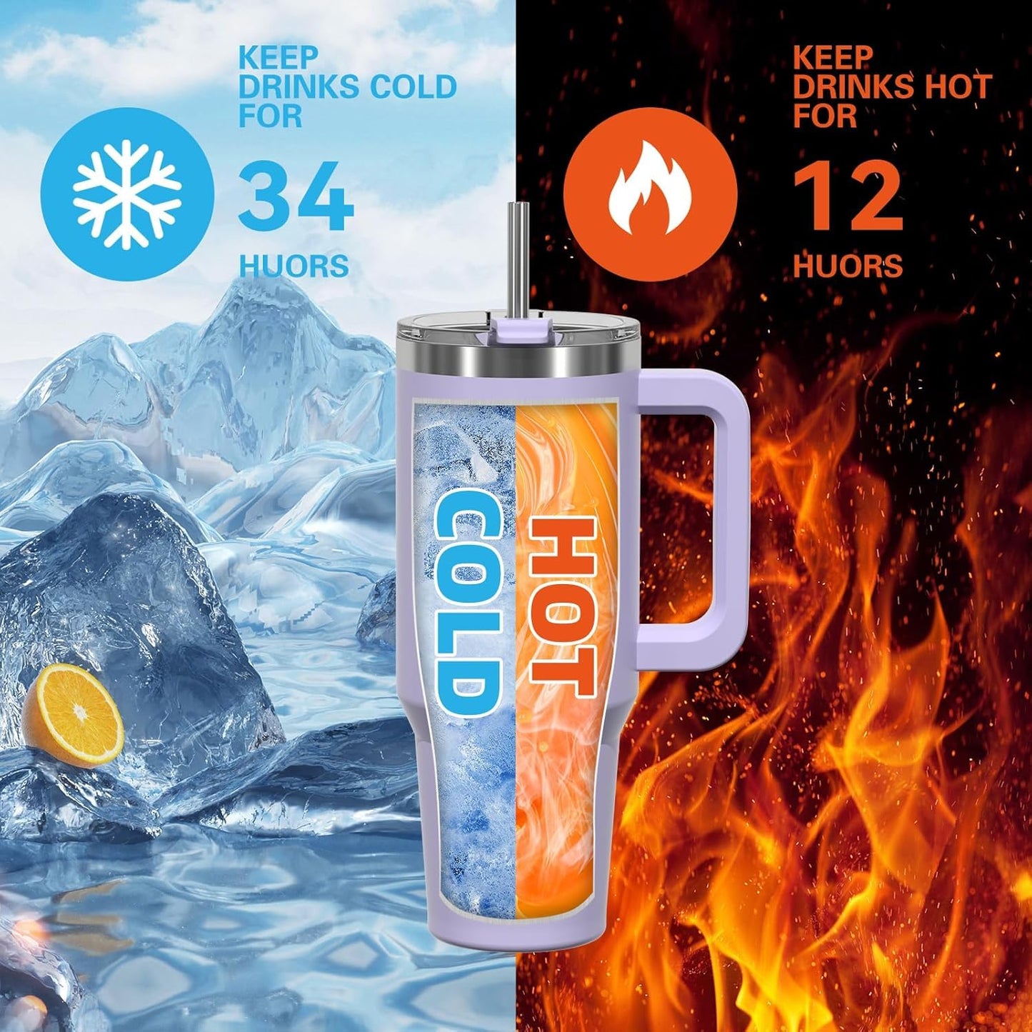 1200ml Insulated Tumbler with Steel Straw