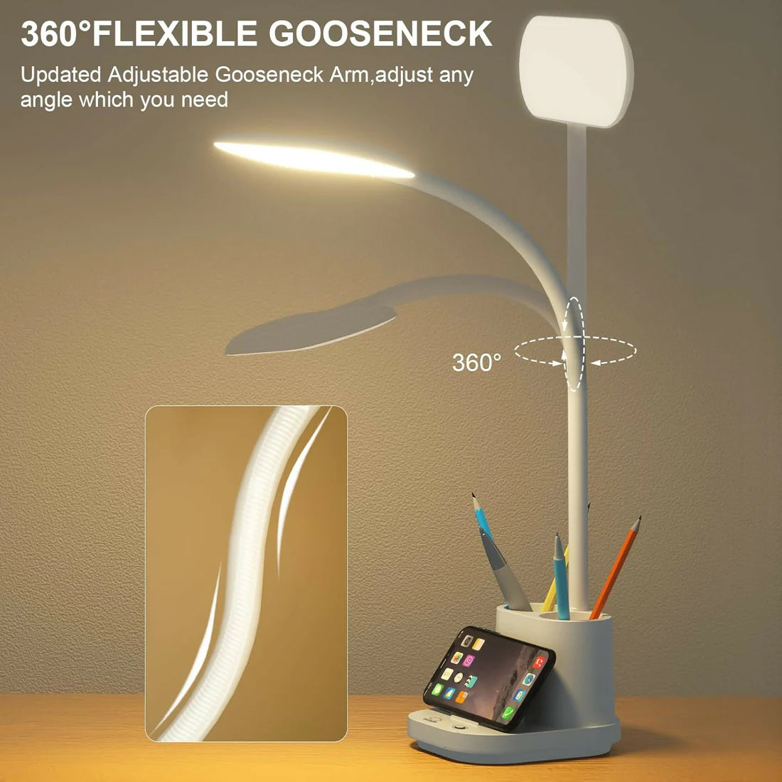 LED Desk Lamp with Pen & Phone Holder