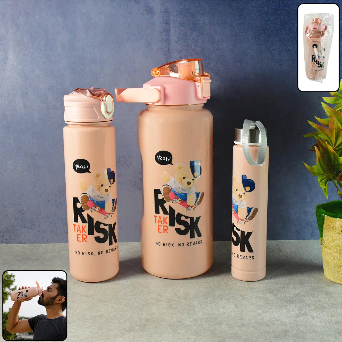 3-Piece Cartoon Water Bottle (2000 ml + 900 ml + 300 ml)
