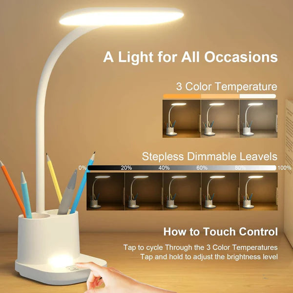 LED Desk Lamp with Pen & Phone Holder